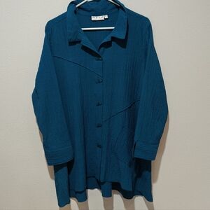 Habitat Boxy Shirt Large Turquoise Oversized Button Up Flowy Women's
